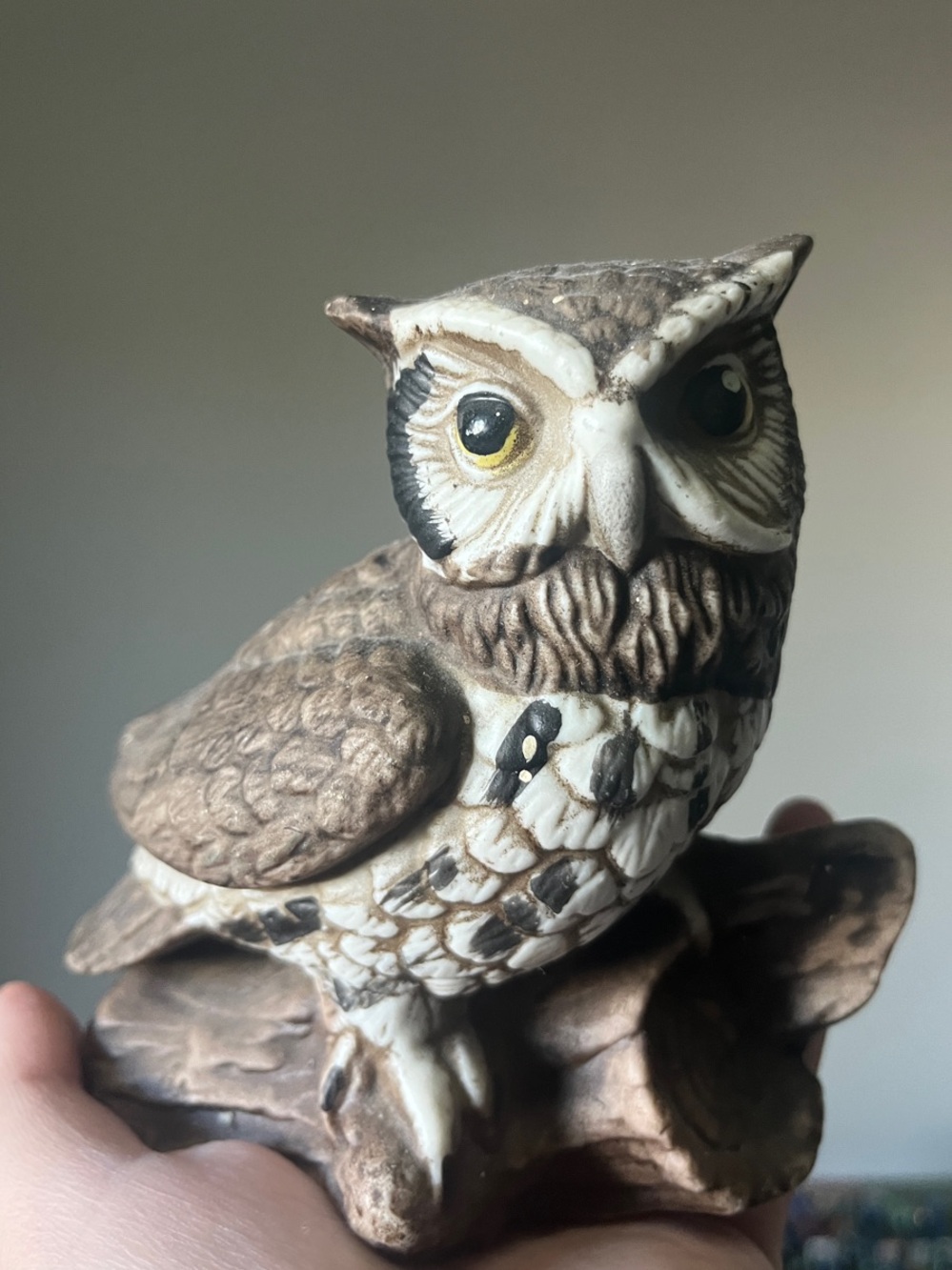 Vintage Brown and Cream Ceramic Owl Figurine - Decorative Home Accent